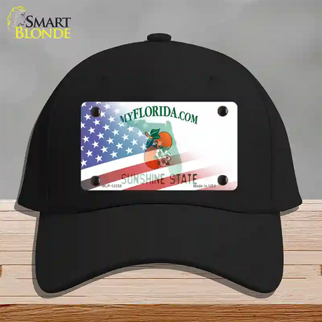 Florida with American Flag Novelty License Plate Hat Cotton / Black