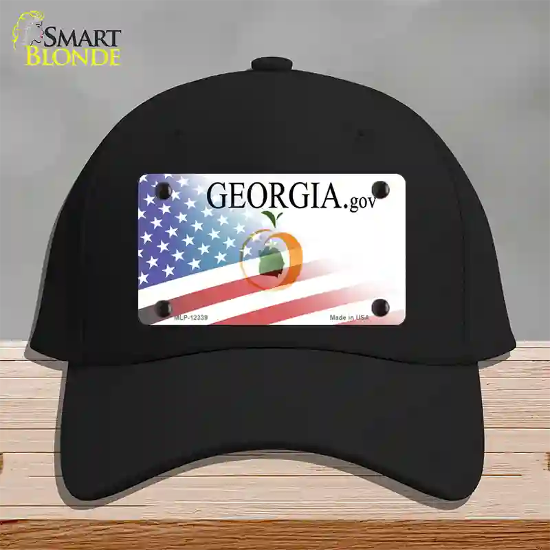 Georgia with American Flag Novelty License Plate Hat Cotton / Black