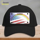 Hawaii with American Flag Novelty License Plate Hat Cotton / Black