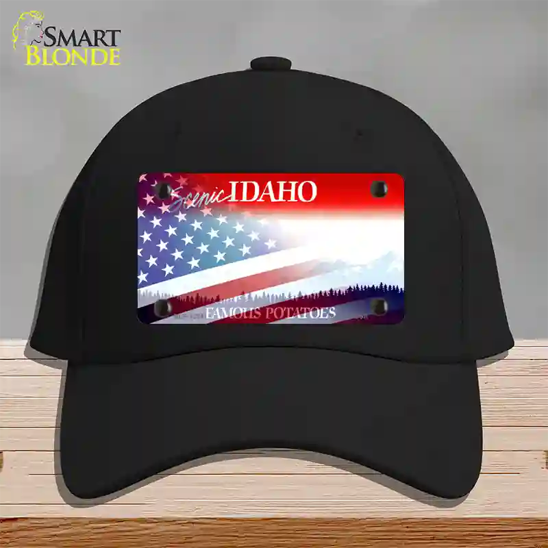 Idaho with American Flag Novelty License Plate Hat Cotton / Black