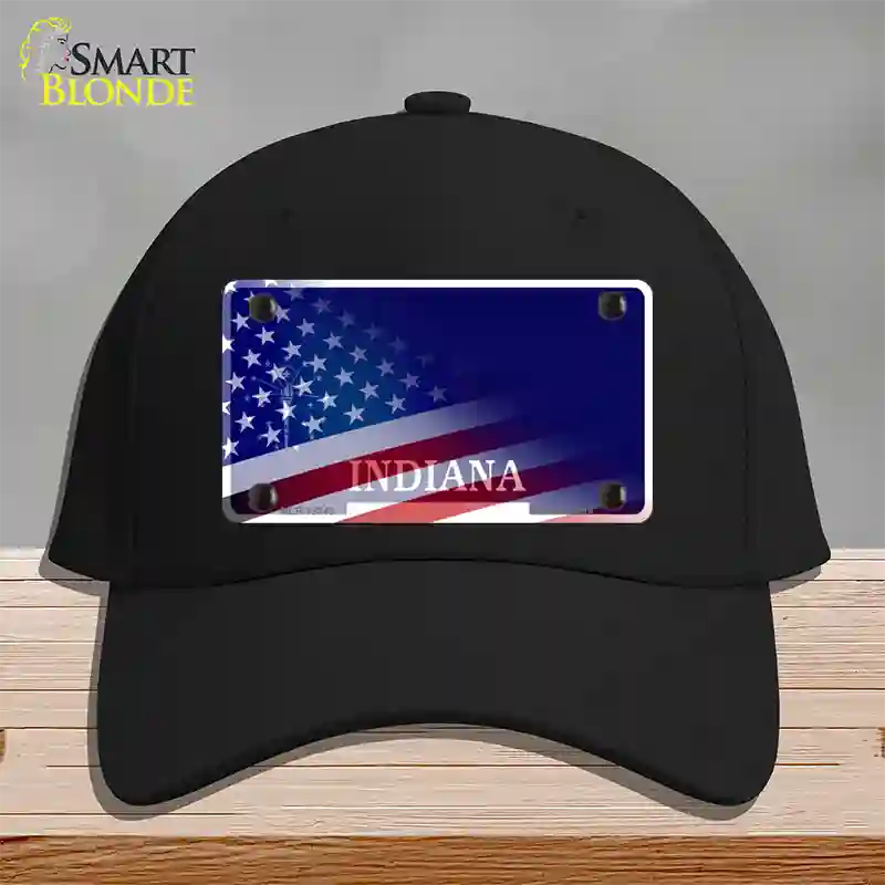 Indiana with American Flag Novelty License Plate Hat Cotton / Black