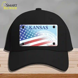 Kansas with American Flag Novelty License Plate Hat Cotton / Black