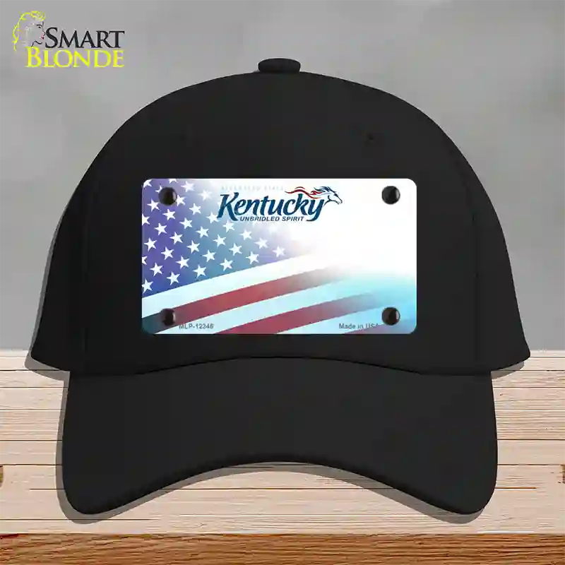 Kentucky with American Flag Novelty License Plate Hat Cotton / Black