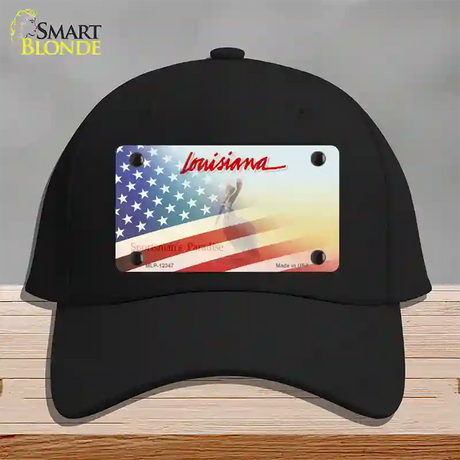 Louisiana with American Flag Novelty License Plate Hat Cotton / Black