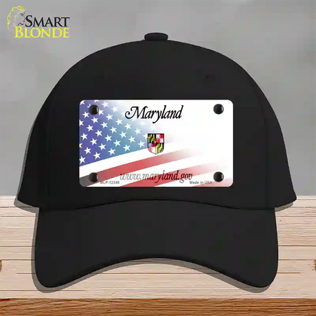 Maryland with American Flag Novelty License Plate Hat Cotton / Black