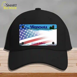 Minnesota with American Flag Novelty License Plate Hat Cotton / Black