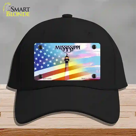 Mississippi with American Flag Novelty License Plate Hat Cotton / Black