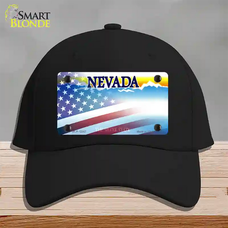 Nevada with American Flag Novelty License Plate Hat Cotton / Black