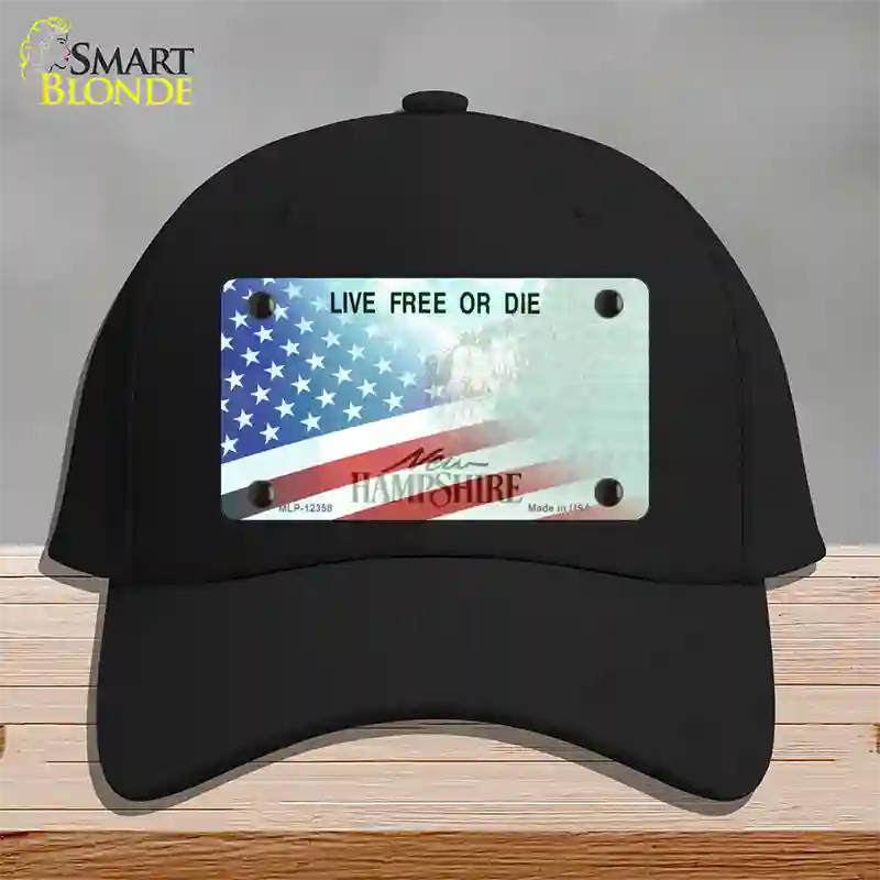 New Hampshire with American Flag Novelty License Plate Hat Cotton / Black