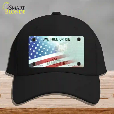 New Hampshire with American Flag Novelty License Plate Hat Cotton / Black