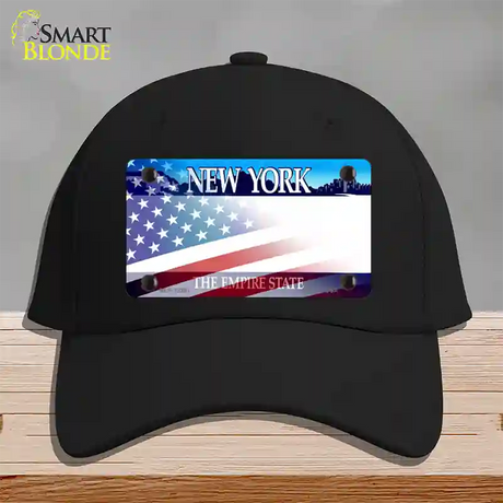 New York with American Flag Novelty License Plate Hat Cotton / Black