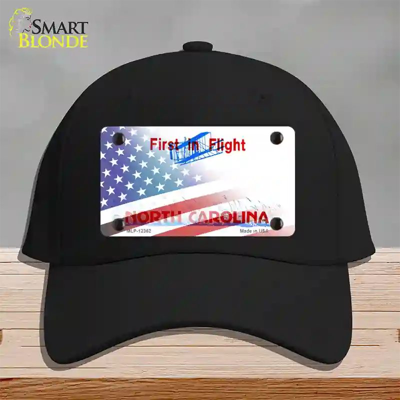 North Carolina with American Flag Novelty License Plate Hat Cotton / Black