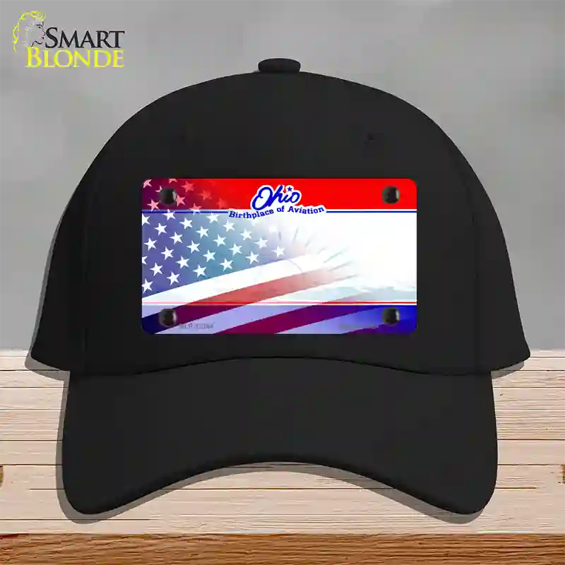 Ohio with American Flag Novelty License Plate Hat Cotton / Black