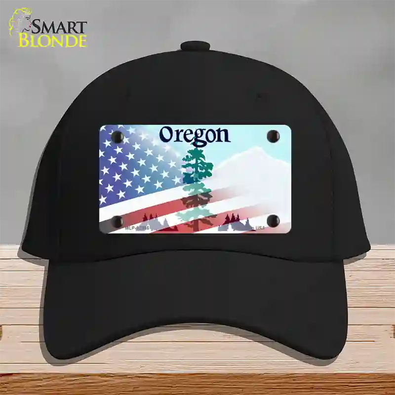 Oregon with American Flag Novelty License Plate Hat Cotton / Black