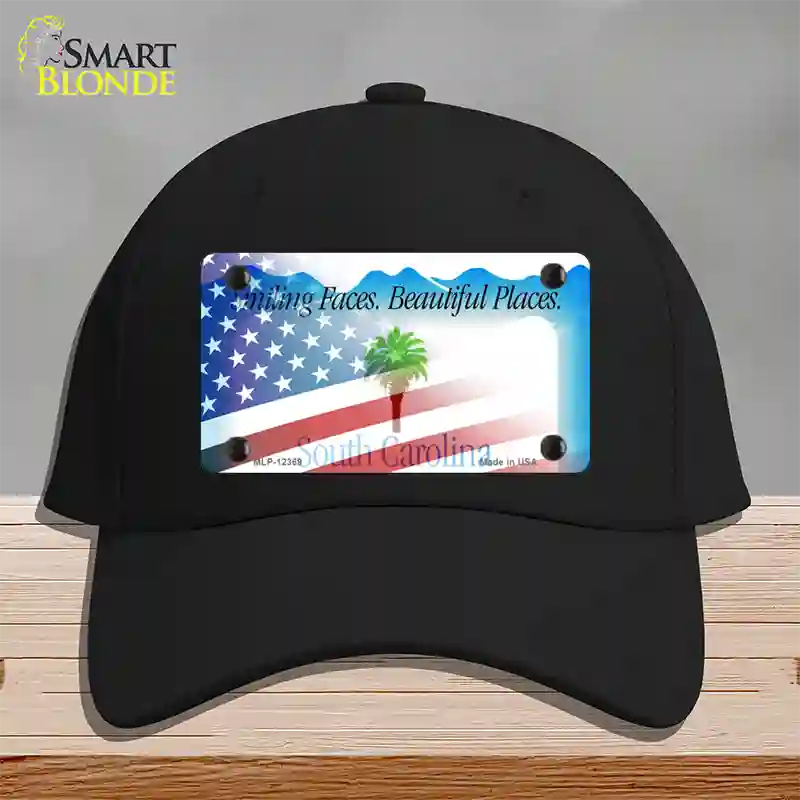 South Carolina with American Flag Novelty License Plate Hat Cotton / Black