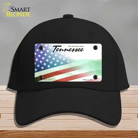 Tennessee with American Flag Novelty License Plate Hat Cotton / Black