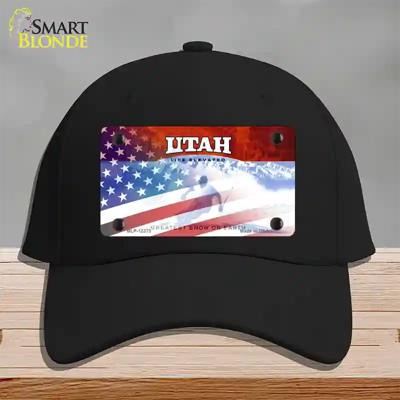 Utah with American Flag Novelty License Plate Hat Cotton / Black