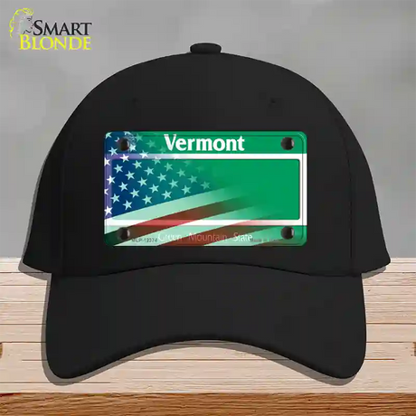 Vermont with American Flag Novelty License Plate Hat Cotton / Black