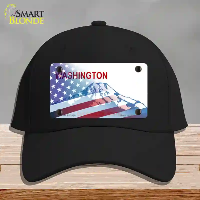 Washington with American Flag Novelty License Plate Hat Cotton / Black