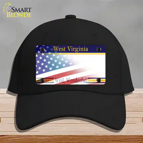 West Virginia with American Flag Novelty License Plate Hat Cotton / Black