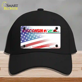 Wisconsin with American Flag Novelty License Plate Hat Cotton / Black