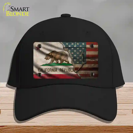 California/American Flag Novelty License Plate Hat Cotton / Black