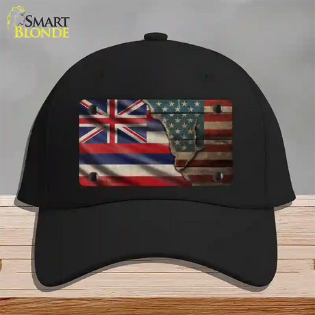 Hawaii/American Flag Novelty License Plate Hat Cotton / Black