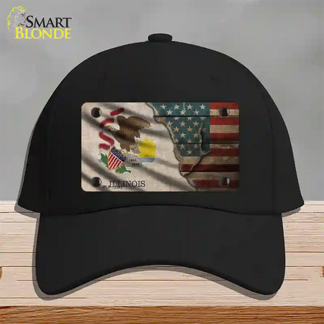 Illinois/American Flag Novelty License Plate Hat Cotton / Black