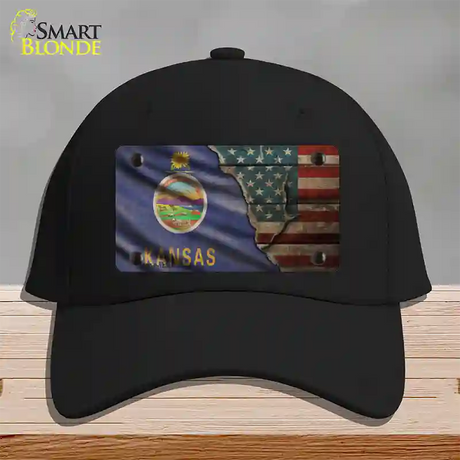 Kansas/American Flag Novelty License Plate Hat Cotton / Black