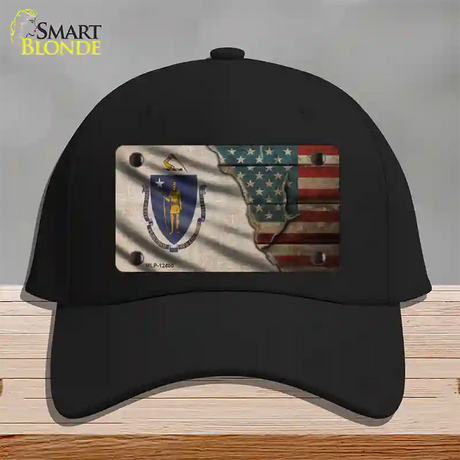 Massachusetts/American Flag Novelty License Plate Hat Cotton / Black