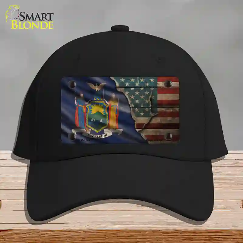 New York/American Flag Novelty License Plate Hat Cotton / Black