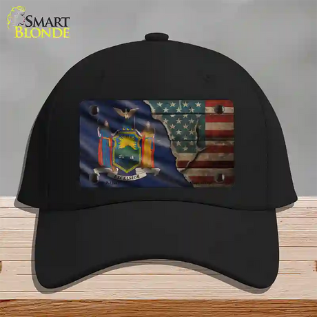 New York/American Flag Novelty License Plate Hat Cotton / Black