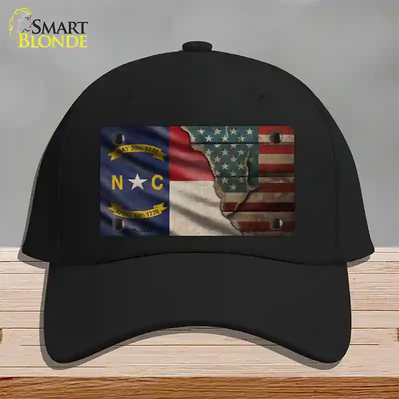 North Carolina/American Flag Novelty License Plate Hat Cotton / Black