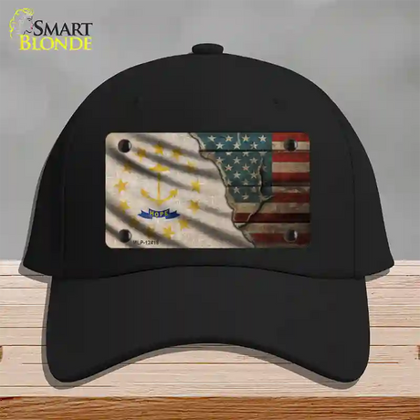 Rhode Island/American Flag Novelty License Plate Hat Cotton / Black