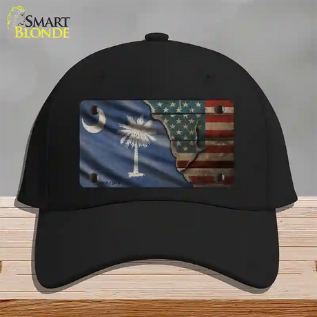 South Carolina/American Flag Novelty License Plate Hat Cotton / Black