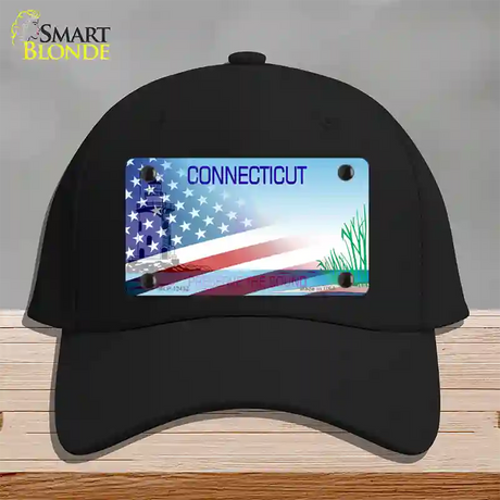 Connecticut Preserve with American Flag Novelty License Plate Hat Cotton / Black