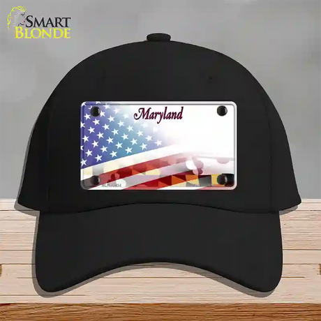 Maryland State with American Flag Novelty License Plate Hat Cotton / Black