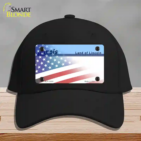 Illinois Lincoln with American Flag Novelty License Plate Hat Cotton / Black