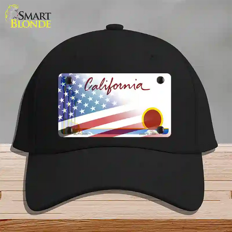 California Palm Plate American Flag Novelty License Plate Hat Cotton / Black