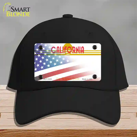 California Golden with American Flag Novelty License Plate Hat Cotton / Black