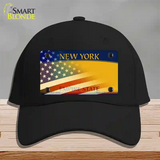 New York Yellow with American Flag Novelty License Plate Hat Cotton / Black