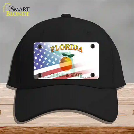 Florida Orange with American Flag Novelty License Plate Hat Cotton / Black