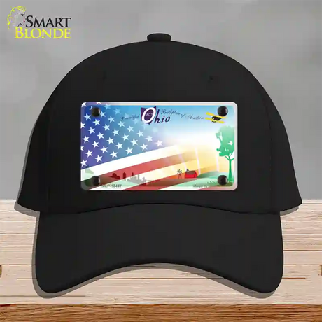 Ohio Birthplace with American Flag Novelty License Plate Hat Cotton / Black