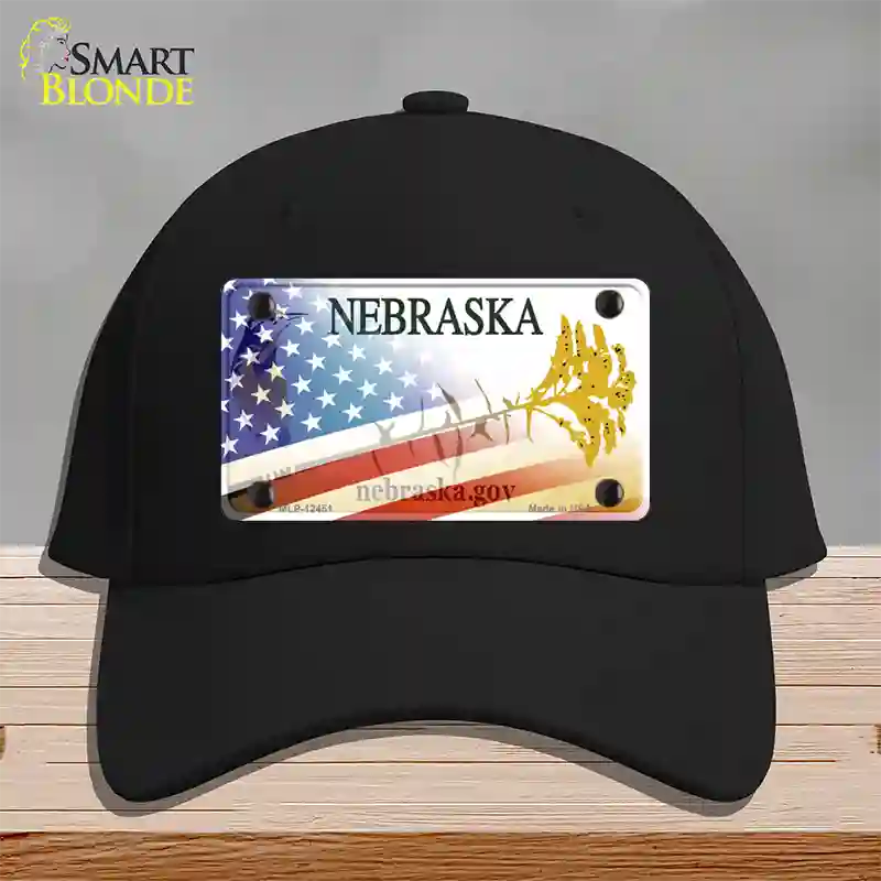 Nebraska Plate American Flag Novelty License Plate Hat Cotton / Black