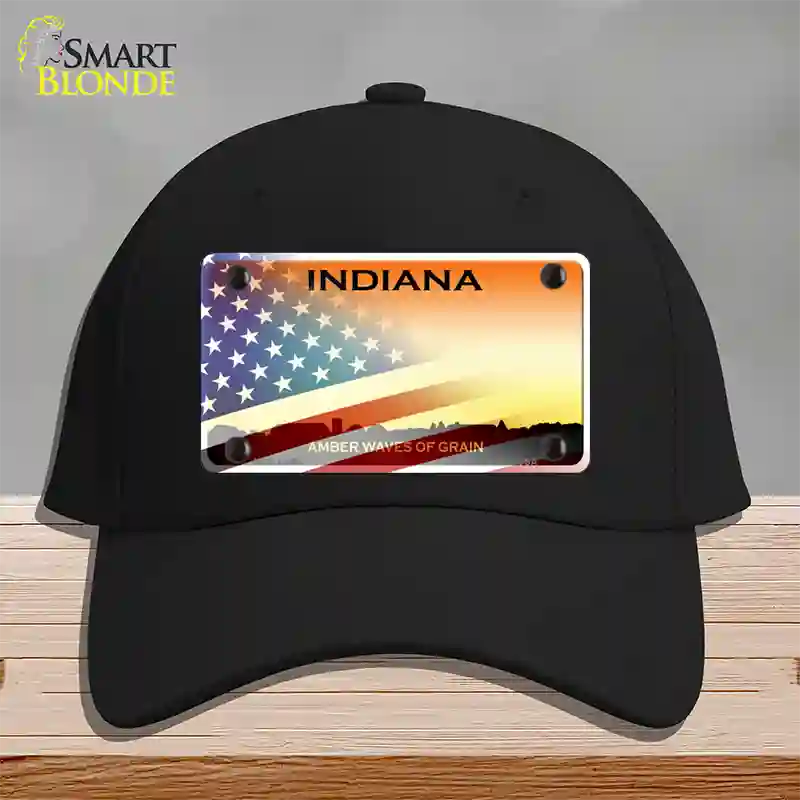 Indiana Amber Waves Plate American Flag Novelty License Plate Hat Cotton / Black