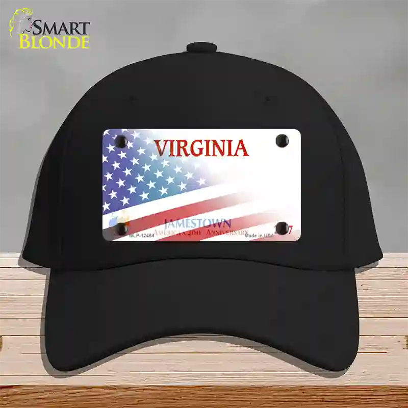 Virginia Jamestown with American Flag Novelty License Plate Hat Cotton / Black