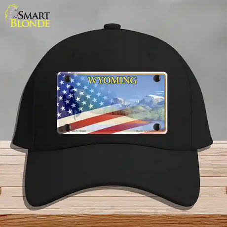 Wyoming State with American Flag Novelty License Plate Hat Cotton / Black