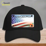 Georgia Peach with American Flag Novelty License Plate Hat Cotton / Black