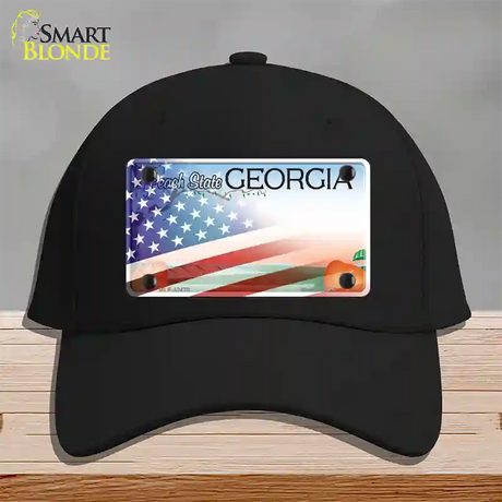 Georgia Peach with American Flag Novelty License Plate Hat Cotton / Black