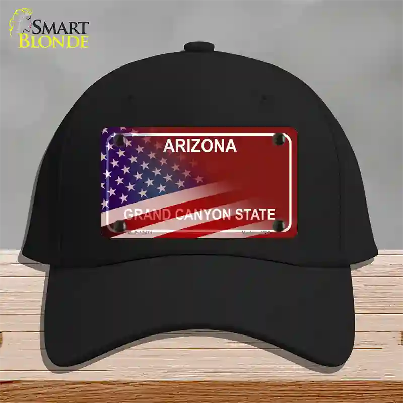 Arizona Red with American Flag Novelty License Plate Hat Black Cotton